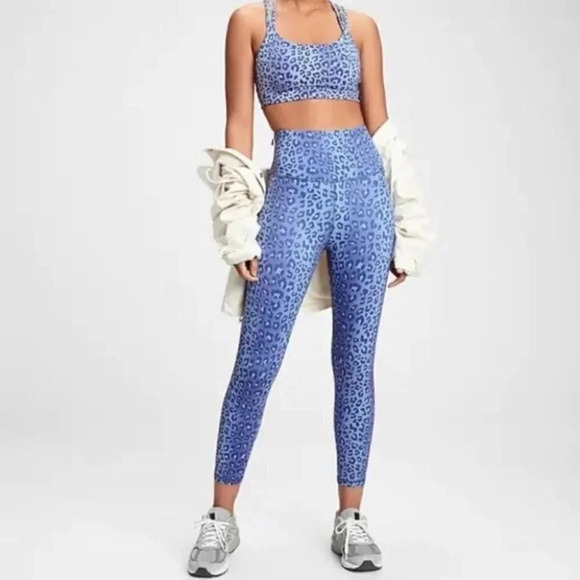GapFit  Eclipse 7/8 Compression Legging Workout Blue Lilac Leopard Print Small - Picture 13 of 13